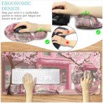 LIMKRIAN Anime Cat Mouse Pad Set, XXL Gaming Mouse Pad with Wrist Rest, Keyboard Mat, Cat Coaster, Cute Office Desk Decor Accessories, Pink Lycra