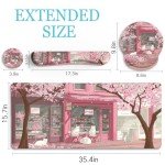 LIMKRIAN Anime Cat Mouse Pad Set, XXL Gaming Mouse Pad with Wrist Rest, Keyboard Mat, Cat Coaster, Cute Office Desk Decor Accessories, Pink Lycra