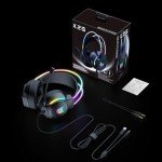 ONITOON Gaming Headset with Microphone, Cat Ear Headphones for PC Laptop PS4 PS5 Xbox Switch, Rainbow RGB Lighting & Virtual Surround Sound, 3.5mm Wired Over Ear Headphones, Ergonomic