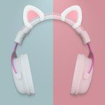 REEYEAR Cute Pink Cat Ears Fits for HypreX Cloud/Cloud Stinger/Cloud Flight Headsets, Universal Fit Lovely Kitty Adjustable Attachment Straps for Video Live Gaming Headphone,White & Pink
