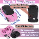 HuGuWdy Pink Wireless Car Mouse - 2.4G Wireless with USB Receiver, Optical Mouse for PC, Laptop, Tablet - Win XP/Vista/7/ME/2000/Mac OS