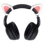 REEYEAR Cute Pink Cat Ears Fits for HypreX Cloud/Cloud Stinger/Cloud Flight Headsets, Universal Fit Lovely Kitty Adjustable Attachment Straps for Video Live Gaming Headphone,White & Pink