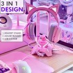 Tilted Nation RGB Gaming Headset Stand - 3 in 1 Pink with Mouse Bungee and 2 Port USB Hub Charger - The Ultimate Accessory and Gamer Gift - Headphone Holder for Desk