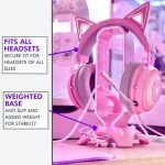 Tilted Nation RGB Gaming Headset Stand - 3 in 1 Pink with Mouse Bungee and 2 Port USB Hub Charger - The Ultimate Accessory and Gamer Gift - Headphone Holder for Desk