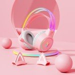 Pink Cat Ears for Headphone, Silicone Cute Kitty Ears Attachment, Lovely Detachable Accessories Fit for Gaming Headset, Lightweight & Durable