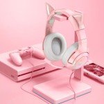 Pink Cat Ears for Headphone, Silicone Cute Kitty Ears Attachment, Lovely Detachable Accessories Fit for Gaming Headset, Lightweight & Durable