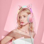 Pink Cat Ears for Headphone, Silicone Cute Kitty Ears Attachment, Lovely Detachable Accessories Fit for Gaming Headset, Lightweight & Durable