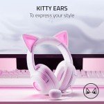 Razer Kraken Kitty V2 USB Wired Headset: Chroma RGB Kitty Ears - Stream Reactive Lighting - HyperClear Cardioid Mic - 40 mm Drivers - 7.1 Surround Sound - Comfortable Ear Cushions - White
