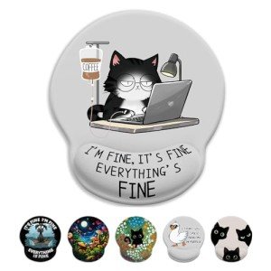 LIMKRIAN Cat Ergonomic Mouse Pad with Wrist Rest, Gaming Mouse Pad with Wrist Support, Funny Mouse Pads for Desk, Computer Mousepad with Non-Slip Pain Relief PU Base, Cute Office Desk Accessories