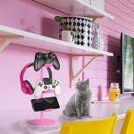 KELJUN Controller Holder Pink,Headphone Stand,3 Tier Multi Adjustable Game Controller Headset Hanger for All Universal Gaming PC Accessories, Xbox PS4 PS5 Nintendo Switch(Cute Pink)