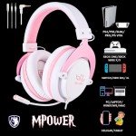 SADES MPOWER Stereo Gaming Headset for PS4, PC, Mobile, Noise Cancelling Over Ear Headphones with Retractable and Flexible Mic & Soft Memory Earmuffs for Laptop Nintendo Switch Games-Angel Edition
