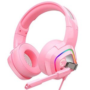 ZIUMIER Pink Gaming Headset for PC, PS4, PS5, Xbox One, Xbox Series S/X, Switch, Noise Canceling Microphone, Stereo Surround Sound, 3.5mm Wired Gaming Headphones