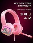 ZIUMIER Pink Gaming Headset for PC, PS4, PS5, Xbox One, Xbox Series S/X, Switch, Noise Canceling Microphone, Stereo Surround Sound, 3.5mm Wired Gaming Headphones