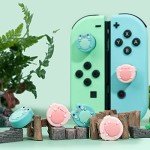 GeekShare Cute Animal Theme Silicone Joy Con Thumb Grip Caps,Joystick Cover Compatible with Switch/OLED/Lite,4PCS - Frog & Axolotl (for Switch/OLED/Lite)