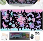 Cute Pastel Goth Desk Mat Kawaii Japanese XXL Extra Large Extended Desk Pad Gaming Mouse Pad, Anime Computer Laptop Mat Keyboard and Mouse Mat for Women Office Desk Decor Gamer Gift 31.5"x15.75"