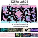 Cute Pastel Goth Desk Mat Kawaii Japanese XXL Extra Large Extended Desk Pad Gaming Mouse Pad, Anime Computer Laptop Mat Keyboard and Mouse Mat for Women Office Desk Decor Gamer Gift 31.5"x15.75"