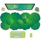 HAOCOO Cute Frog Desk Mat, Large Mouse Pad for Desktop, Green Desk Matt with Stitched Edge, Kawaii Office Mat (35.4" 15.7")