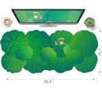 HAOCOO Cute Frog Desk Mat, Large Mouse Pad for Desktop, Green Desk Matt with Stitched Edge, Kawaii Office Mat (35.4" 15.7")