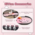 Dowinx L-Shaped Gaming Desk Cute with Cat Accessories, Built-in Power Outlet, Monitor Shelf, and Side Storage – Sturdy Metal Frame for Gamers and Home Office, 43-Inch, Black&Pink