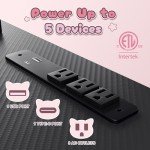 Dowinx L-Shaped Gaming Desk Cute with Cat Accessories, Built-in Power Outlet, Monitor Shelf, and Side Storage – Sturdy Metal Frame for Gamers and Home Office, 43-Inch, Black&Pink