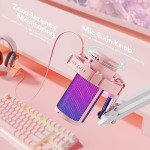 MAONO Gaming USB Microphone with Noise Cancellation, Streaming mic for PC Computer MAC PS4 PS5, All-in-One Kit with Mute, Monitor for Recording, Podcast, Twitch, YouTube, Discord, DGM20S Pink