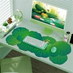HAOCOO Cute Frog Desk Mat, Large Mouse Pad for Desktop, Green Desk Matt with Stitched Edge, Kawaii Office Mat (35.4" 15.7")