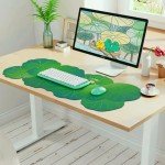 HAOCOO Cute Frog Desk Mat, Large Mouse Pad for Desktop, Green Desk Matt with Stitched Edge, Kawaii Office Mat (35.4" 15.7")