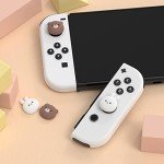 PlayVital Joystick Caps for Nintendo Switch, Thumbstick Grips for Switch Lite, Analog Cover for OLED Joycon Thumb Grip Caps - Chubby Bear & Smiley Bunny
