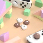PlayVital Joystick Caps for Nintendo Switch, Thumbstick Grips for Switch Lite, Analog Cover for OLED Joycon Thumb Grip Caps - Chubby Bear & Smiley Bunny
