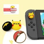 DLseego Thumb Grip Caps Compatible with Switch & Lite & OLED, Cute Joystick Caps Soft Silicone Protective Stick Cover 3D Analog 4PCS Grip Buttons for Joy Con Console Controller - Pikachu and Flash