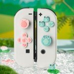 GeekShare Silicone Cross D-Pad Button Caps Set Joystick Cover - ABXY Key Buttons Sticker Compatible with Switch/OLED Joy Con - Frog & Axolotl