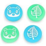 Tscope Cute Thumb Grip Caps for Nintendo Switch/Lite/OLED Controller, for Animal Crossing Kawaii Leaf Joystick Analog Soft Silicone Button Stick Covers for NS Joy Cons (Leaf Raccoon)