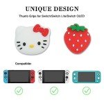 PERFECTSIGHT Switch Thumb Grips Caps, Cute Kitty Joystick Caps for Nintendo Switch Lite/OLED 4 PCS Thumbstick Cover, Analog Stick Button Cover for NS Joycon Controller Accessories,Strawberry