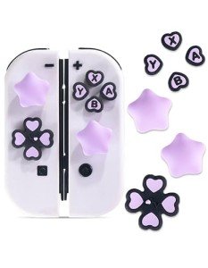Jusy Cross D-Pad Button Caps Thumb Grips Set, Compatible with Nintendo Switch/OLED, Cute Star 3D Soft Silicone ABXY Buttons Sticker Joystick Cover Caps, Black/Purple