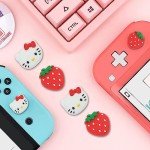 PERFECTSIGHT Switch Thumb Grips Caps, Cute Kitty Joystick Caps for Nintendo Switch Lite/OLED 4 PCS Thumbstick Cover, Analog Stick Button Cover for NS Joycon Controller Accessories,Strawberry
