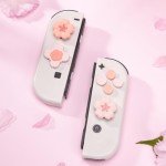 GeekShare Silicone Cross D-Pad Button Caps Set Cute Joystick Cover - ABXY Key Buttons Sticker Compatible with Nintendo Switch/OLED Joy Con - Sakura