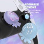 PlayVital Cute Universal Illuminated LED Thumbstick Grips for ps5, for ps4, Joystick Caps for Xbox Series X/S, for Xbox One, Switch Pro Controllers, Joystick Protection - Jellyfish Purple & Blue
