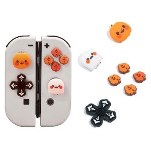 GeekShare Cute Silicone Cross D-Pad Button Caps Set Joystick Cover - ABXY Key Buttons Sticker Compatible with Switch/OLED Joy-Con - Pumpkin & Ghost