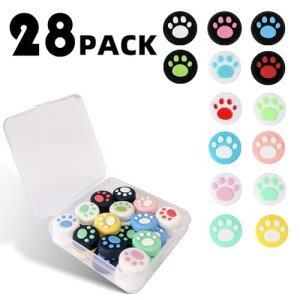 Epstur 28 Pieces Replacement Soft Silicone Cat Paw Design Thumb Grip Caps Thumb Grips Analog Stick Cover Compatible with Nintendo Switch, Switch Lite/OLED and Joy Con Controller