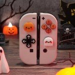 GeekShare Cute Silicone Cross D-Pad Button Caps Set Joystick Cover - ABXY Key Buttons Sticker Compatible with Switch/OLED Joy-Con - Pumpkin & Ghost