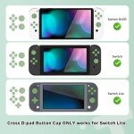 PlayVital Silicone Button Covers and Thumb Grip Set for Nintendo Switch/OLED Joycon/Switch Lite, ABXY Directional Button Cap for Nintendo Switch/OLED/Lite, Switch Lite D-Pad Button Cap, Matcha Green