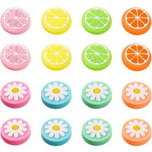 Sumind 16 Pieces Replacement Cute Fruit Lemon and Flower Design Thumb Grip Caps Analog Stick Cover Joystick Cap Soft Silicone Cover Compatible with Nintendo Switch, Switch Lite and Joy-Con Controller