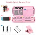 Younik Switch Accessories Bundle, 17 in 1 Pink Switch Accessories Kit for Girls Include Switch Carrying Case, Adjustable Stand, Protective Case for Switch Console & J-Con Pink