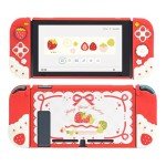 GeekShare Protective Case for Switch Slim Cover Case Compatible with Switch Separable Soft Silicone Protective Shell for Joy Con with 2 Thumb Grip Caps- Strawberries with Cream