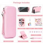 Younik Switch Accessories Bundle, 17 in 1 Pink Switch Accessories Kit for Girls Include Switch Carrying Case, Adjustable Stand, Protective Case for Switch Console & J-Con Pink
