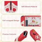GeekShare Protective Case for Switch Slim Cover Case Compatible with Switch Separable Soft Silicone Protective Shell for Joy Con with 2 Thumb Grip Caps- Strawberries with Cream