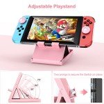 Younik Switch Accessories Bundle, 17 in 1 Pink Switch Accessories Kit for Girls Include Switch Carrying Case, Adjustable Stand, Protective Case for Switch Console & J-Con Pink