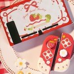 GeekShare Protective Case for Switch Slim Cover Case Compatible with Switch Separable Soft Silicone Protective Shell for Joy Con with 2 Thumb Grip Caps- Strawberries with Cream
