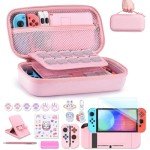 innoAura Switch Case 19-in-1 Bundle with Carrying Case, Game Organizer, Screen Protector, Stand and Thumb Grips (Pink)