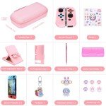 innoAura Switch Case 19-in-1 Bundle with Carrying Case, Game Organizer, Screen Protector, Stand and Thumb Grips (Pink)